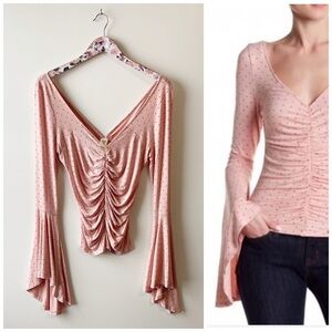 FREE PEOPLE What A Babe Ruched Pink Polka Dot Top! Medium M